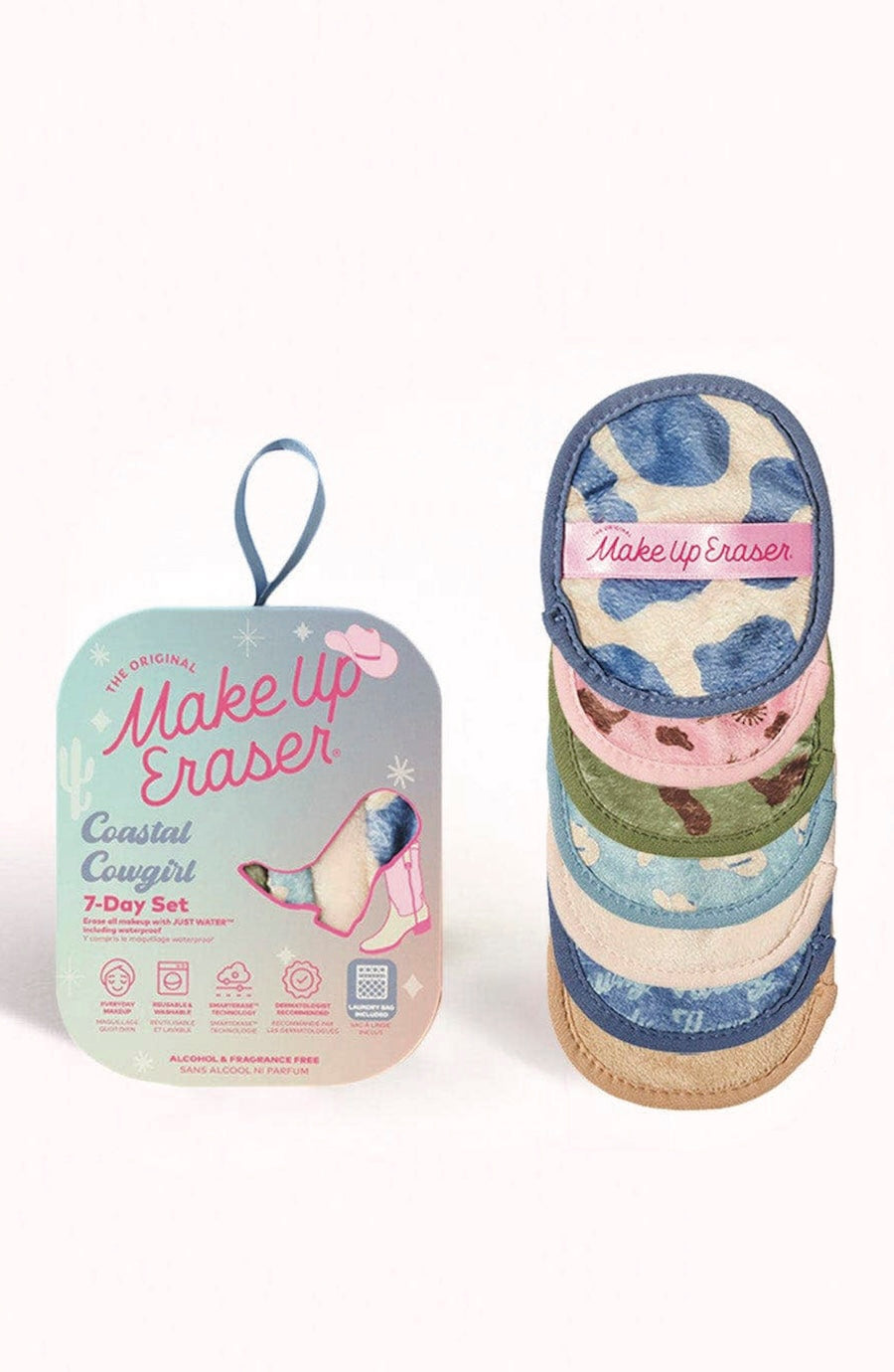Makeup eraser set with packaging on a white background