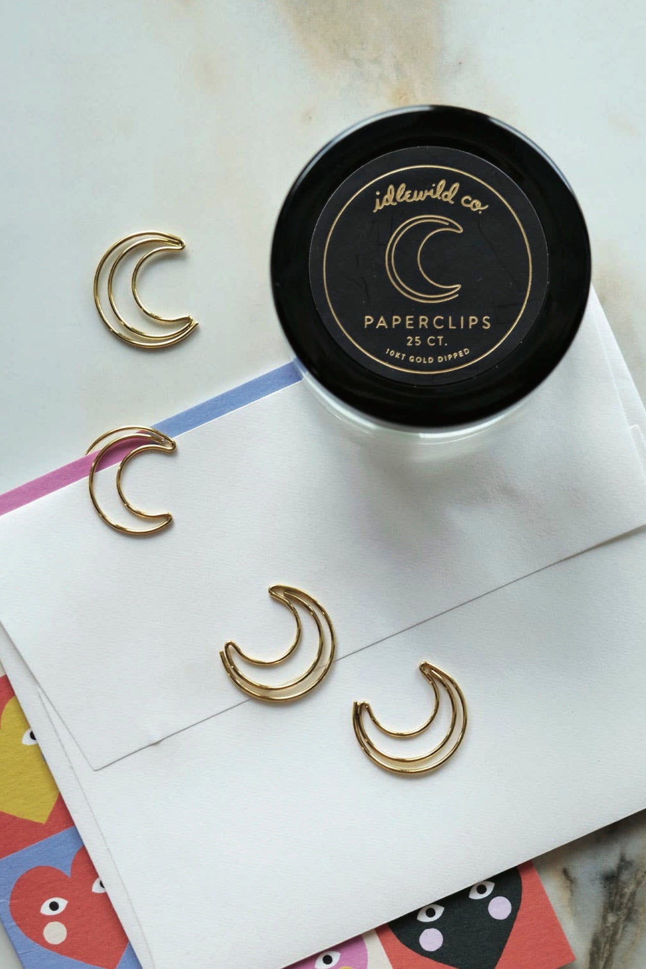 Gold Plated Paper Clips (Jar of 25) | Crescent Moon - Foxy’s