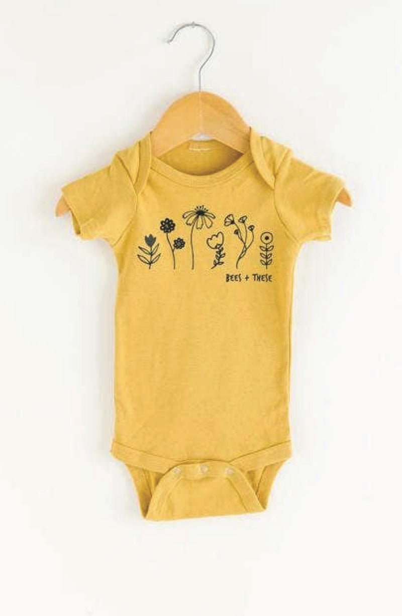 Mustard Floral Baby Onesie - Bees & Flowers - Foxy's Leotards - Foxy’s