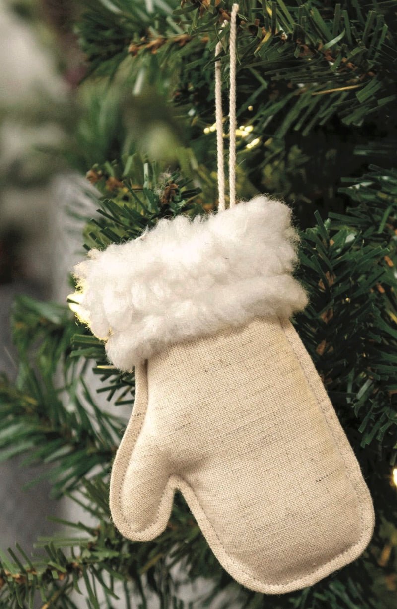 Natural Christmas Mitten Fabric Ornament - Foxy’s