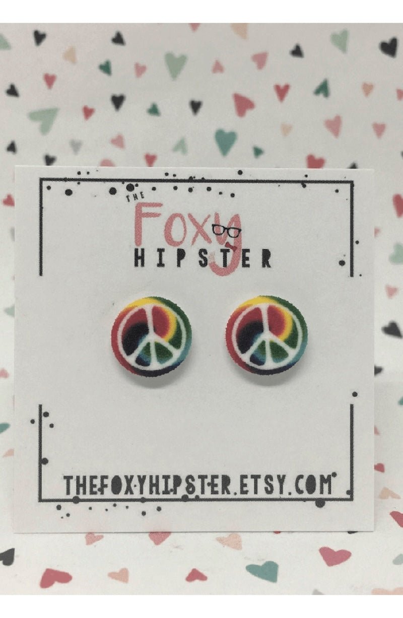 Peace Sign Tie - Dye Stud Earrings - Groovy Vibes by Foxy's! - Foxy’s