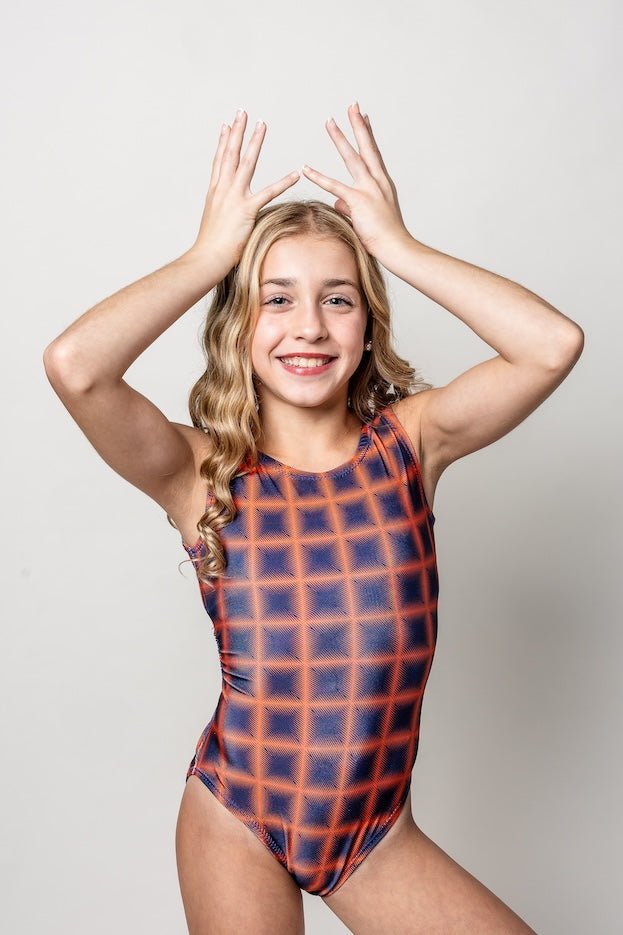 CHECKER: Gridster Leotard - Fun & Comfy Gymnastics Leotard | Foxy's Leos - Foxy’s