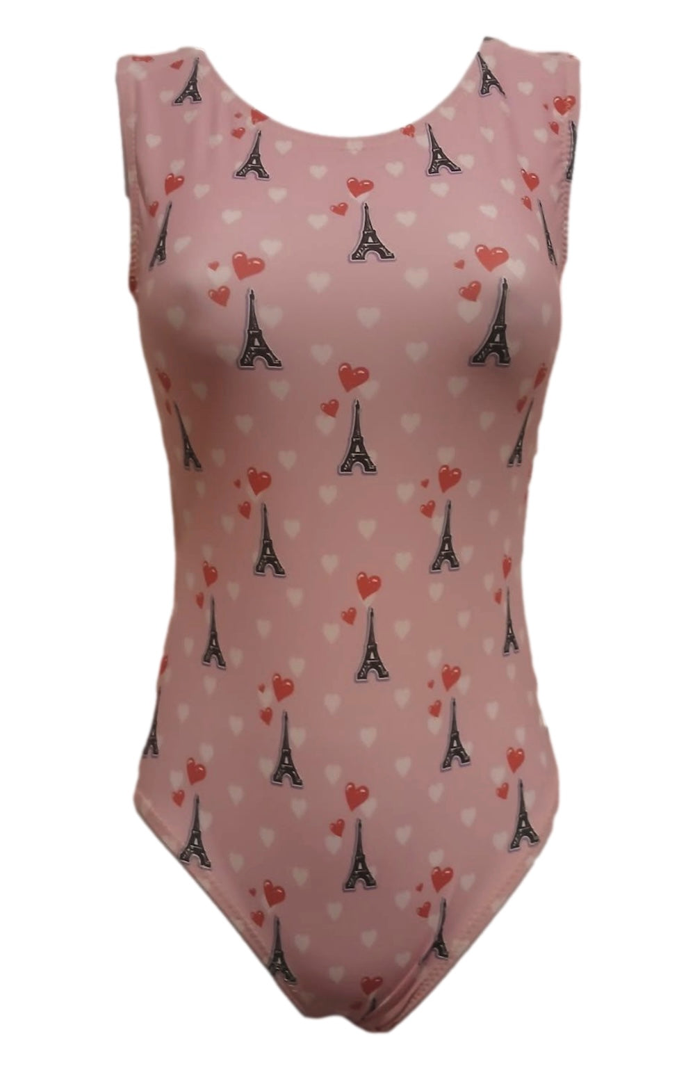 pink Foxy's leotard with eiffel towers and hearts