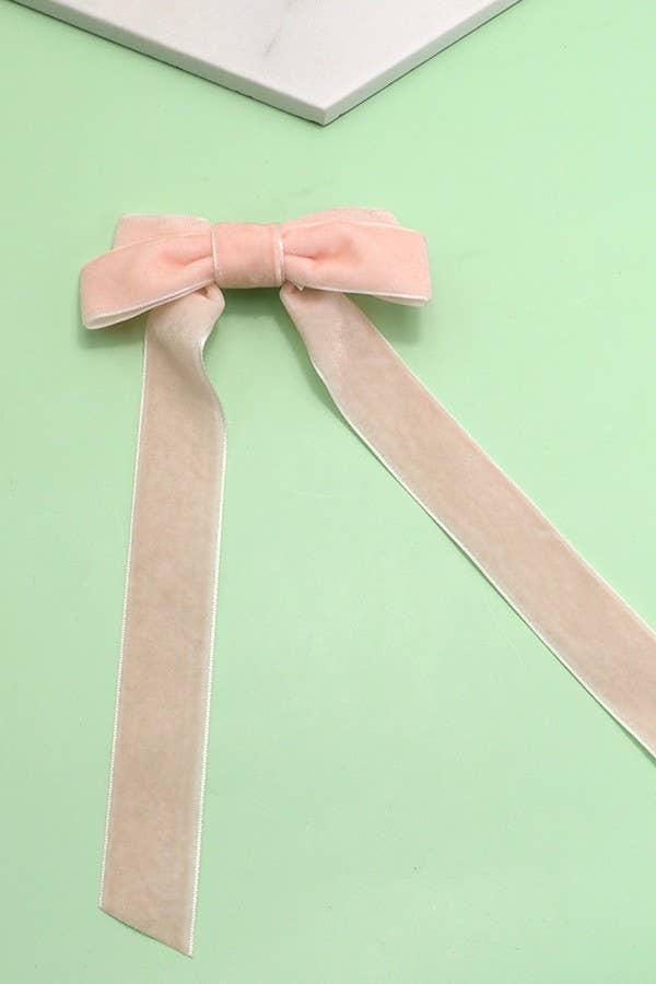 peach velvet hair bow for girls