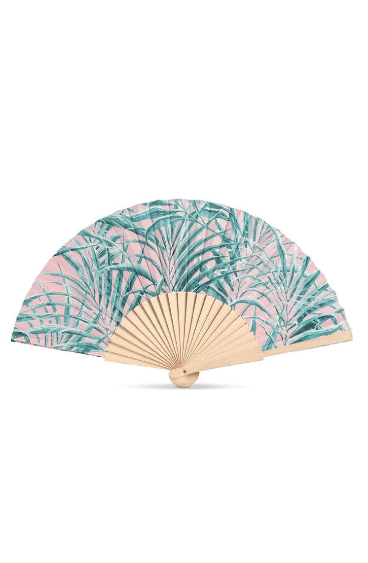 Palm Print Hand Fan - Pink & Green - 16"W - Foxy’s