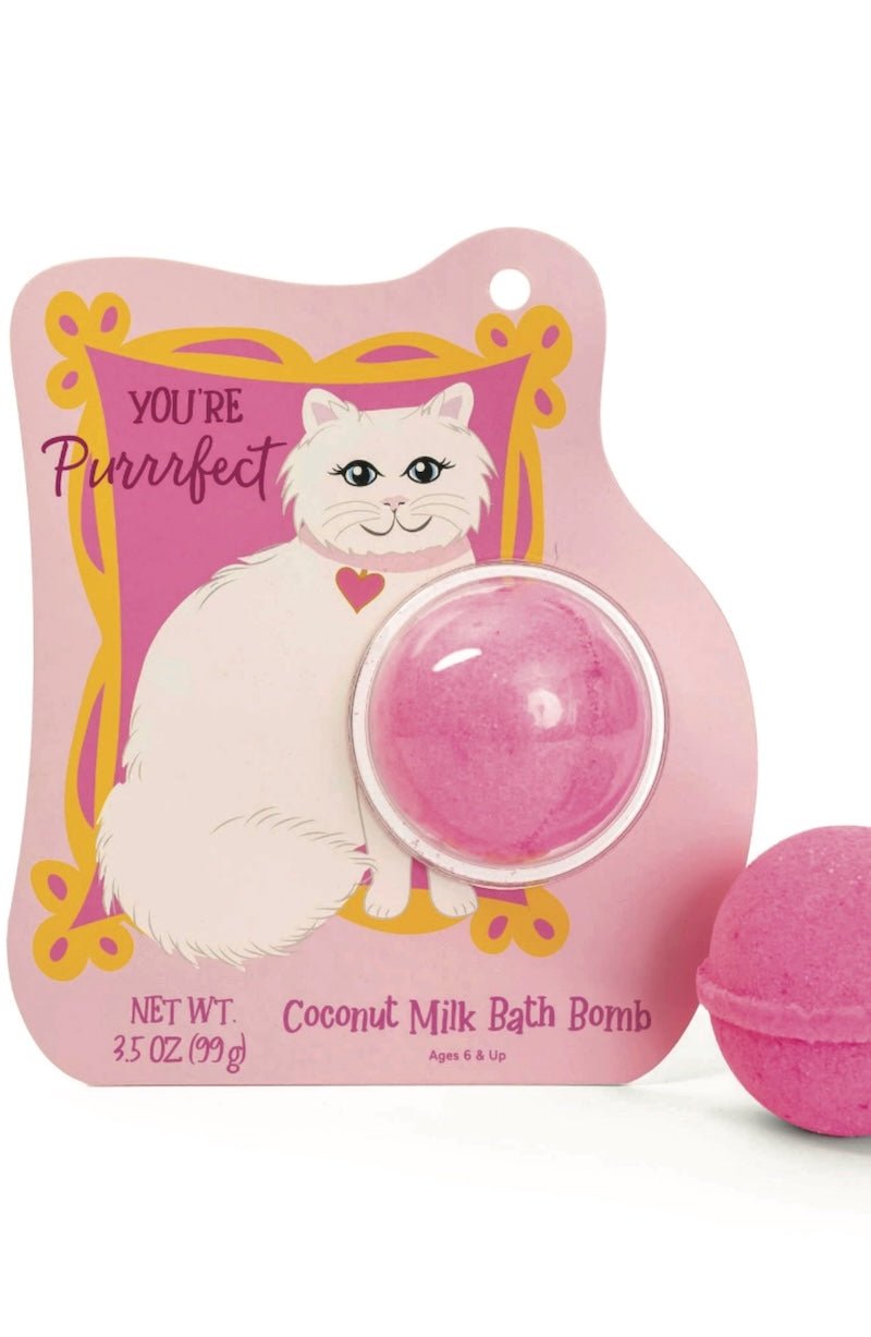 Cat Clamshell Bath Bomb - Honeysuckle Gardenia Scented, "You're Purrrfect" Gift - Foxy’s