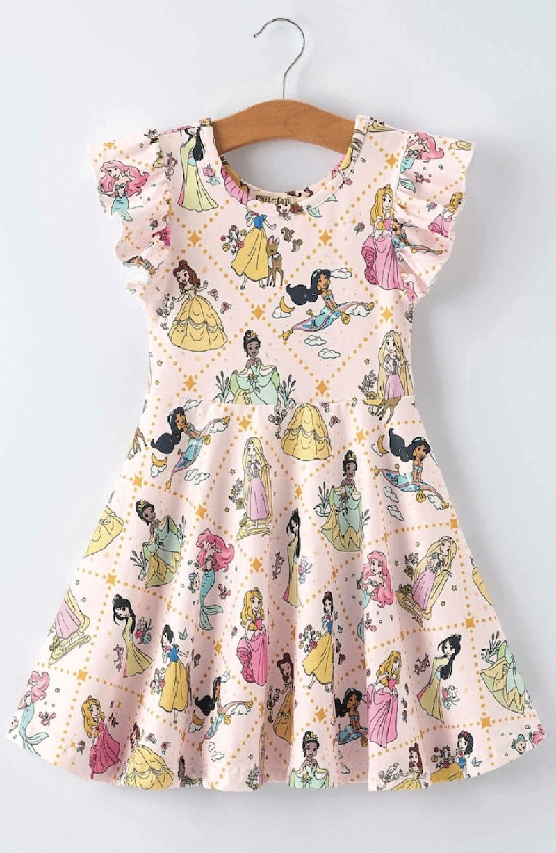 Princess Pattern Ruffle Sleeve Girls Dress - Foxy’s