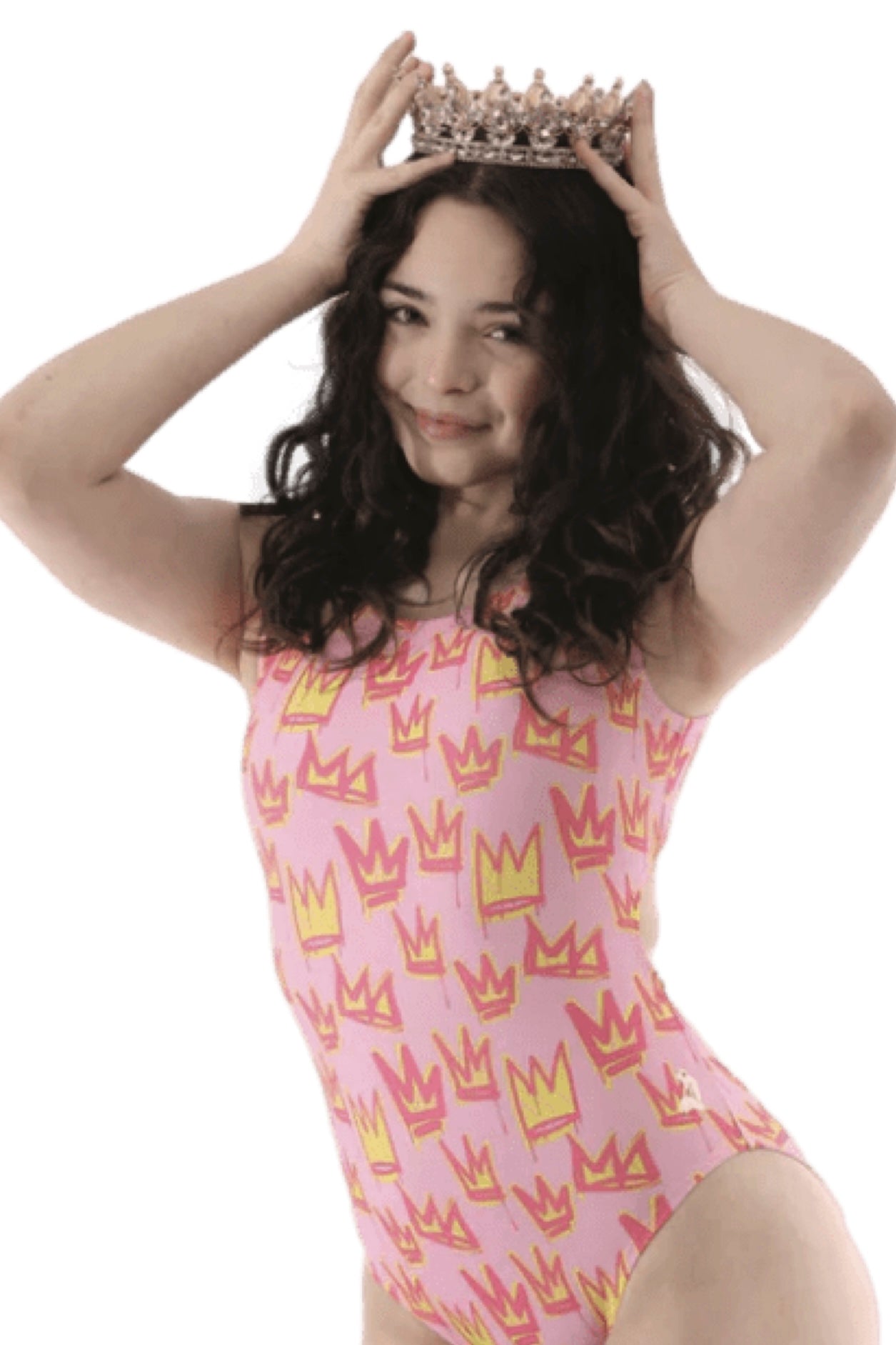 Queen of the Beam Leotard - Gymnastics & Dance - Foxy's Leos - Sparkly Pink & Gold Crown Design - Foxy’s