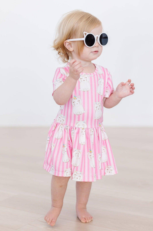 pink cat stripe toddler dress