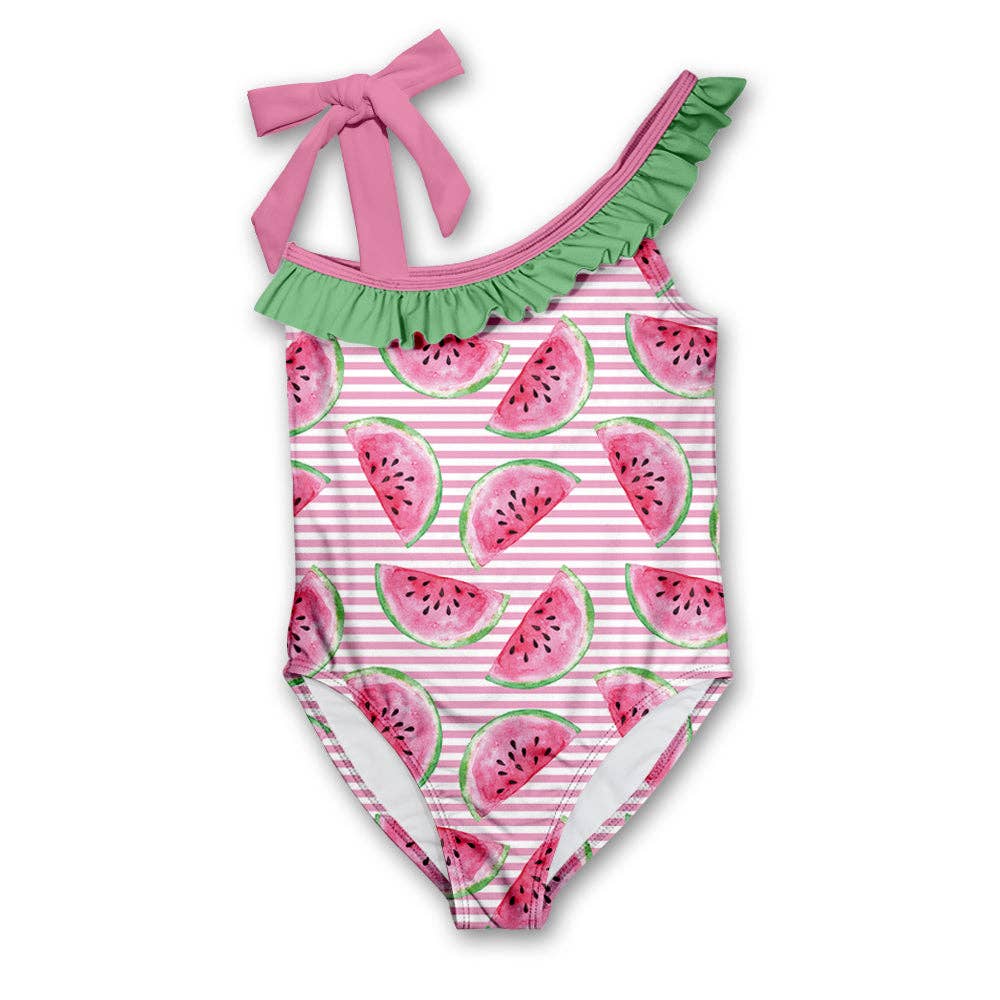 pink watermelon stripe bathing suit for girls