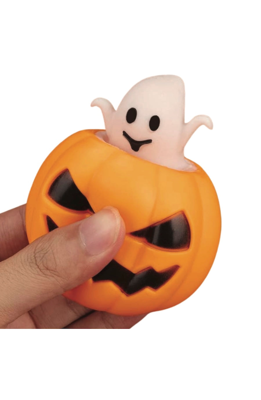 orange pumpkin with a pop-up ghost squisy toy