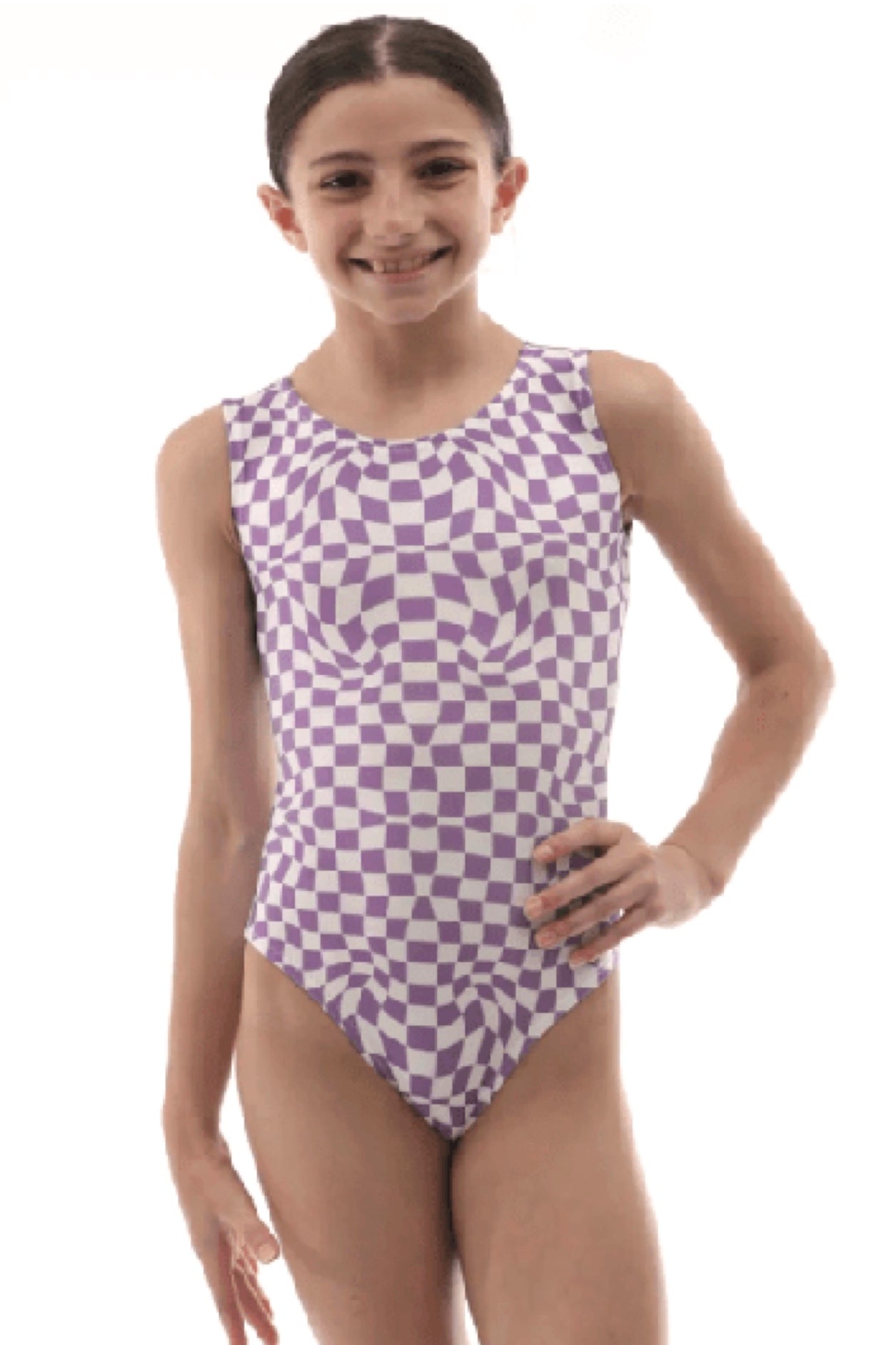 Purple & White Checkered Waves Gymnastics Leotard - Foxy's Leotard - Foxy’s