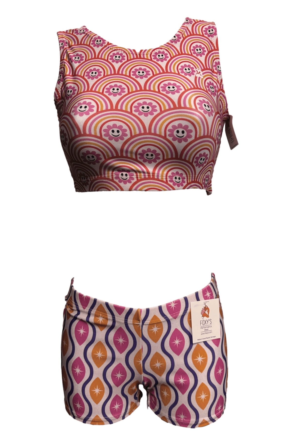 Rainbow Waves Gymnastics Outfit: 2 - Piece Leotard & Shorts Set - Made in USA - Foxy’s