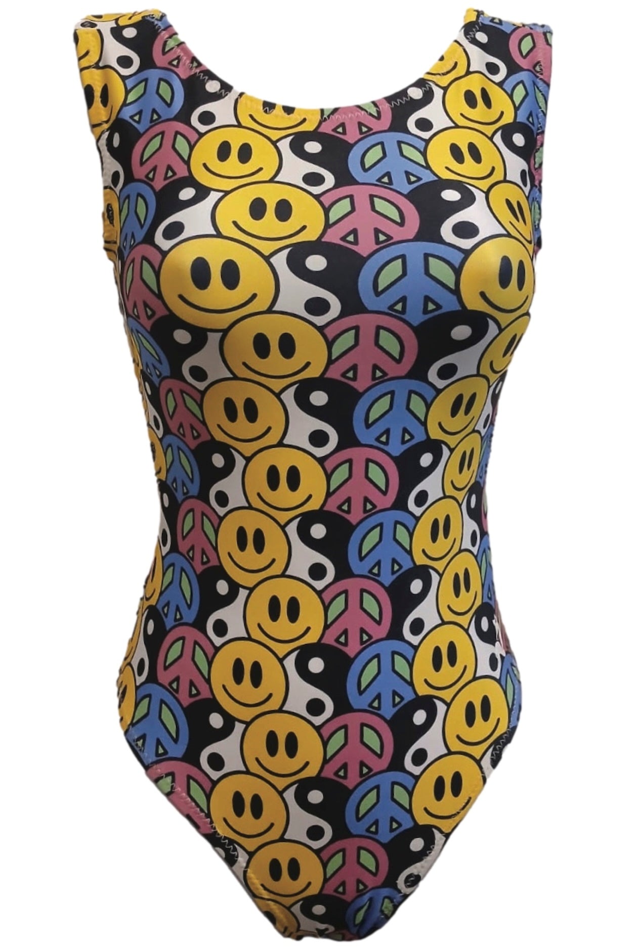 Happy Harmony Gymnastics Leotard - Retro Smiley Face & Peace Sign Print for Girls - Foxy’s
