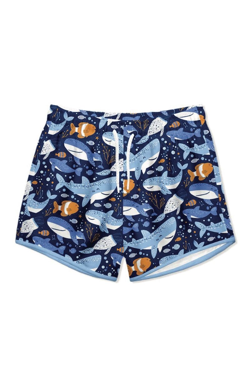 Boys Navy Shark Swim Trunks - Olly Ocean Shorties - Size 3T - Foxy’s