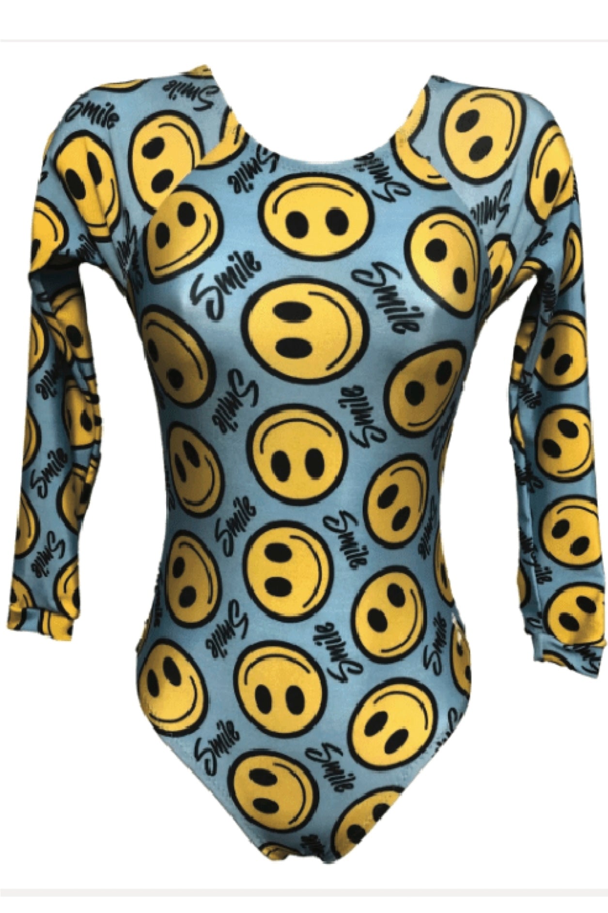 Long Sleeve Gymnastics Leotard - Be Happy Smiley Face Design | Foxy's Leos - Foxy’s