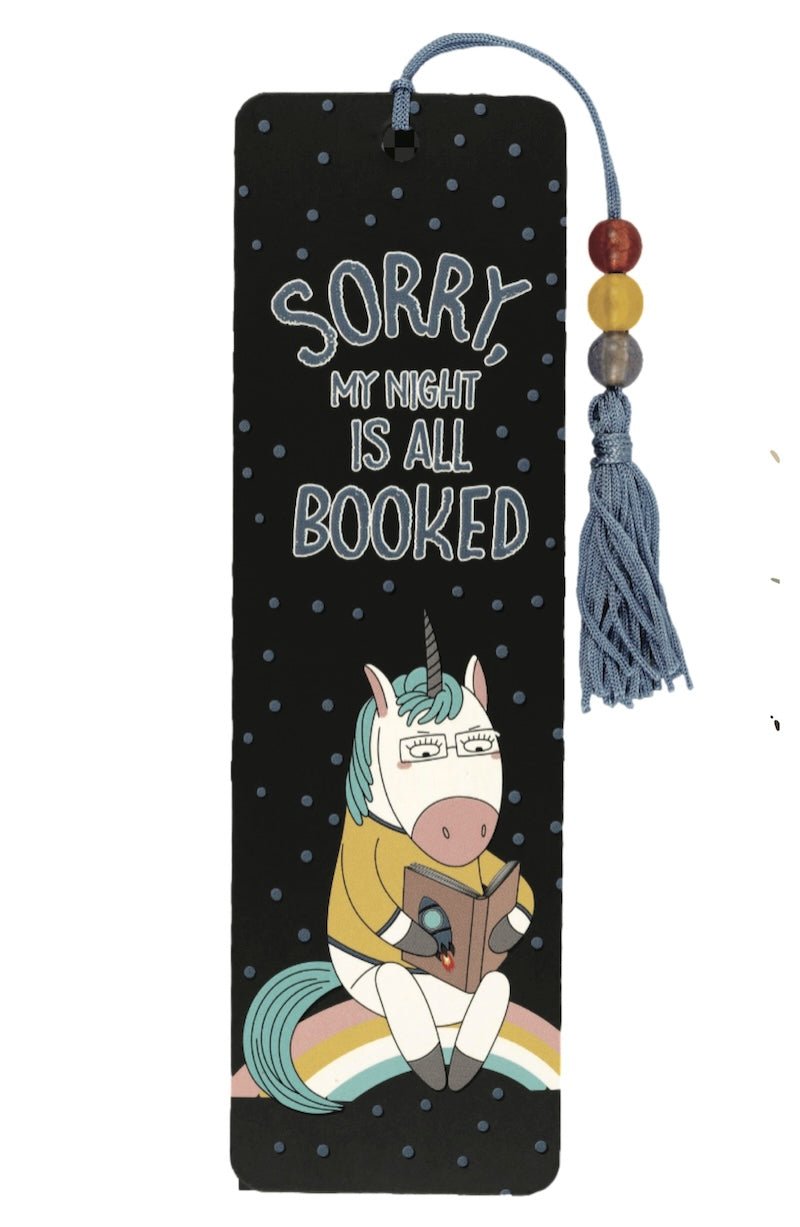 Unicorn Bookmark for Girls - 'Sorry, My Night Is All Booked' Beaded Tassel - Fun Reading Gift - Foxy’s