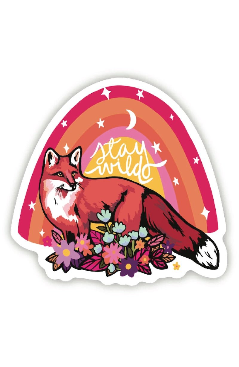 "Stay Wild" Fox Rainbow Vinyl Sticker - Laptop, Water Bottle & More! - Foxy’s