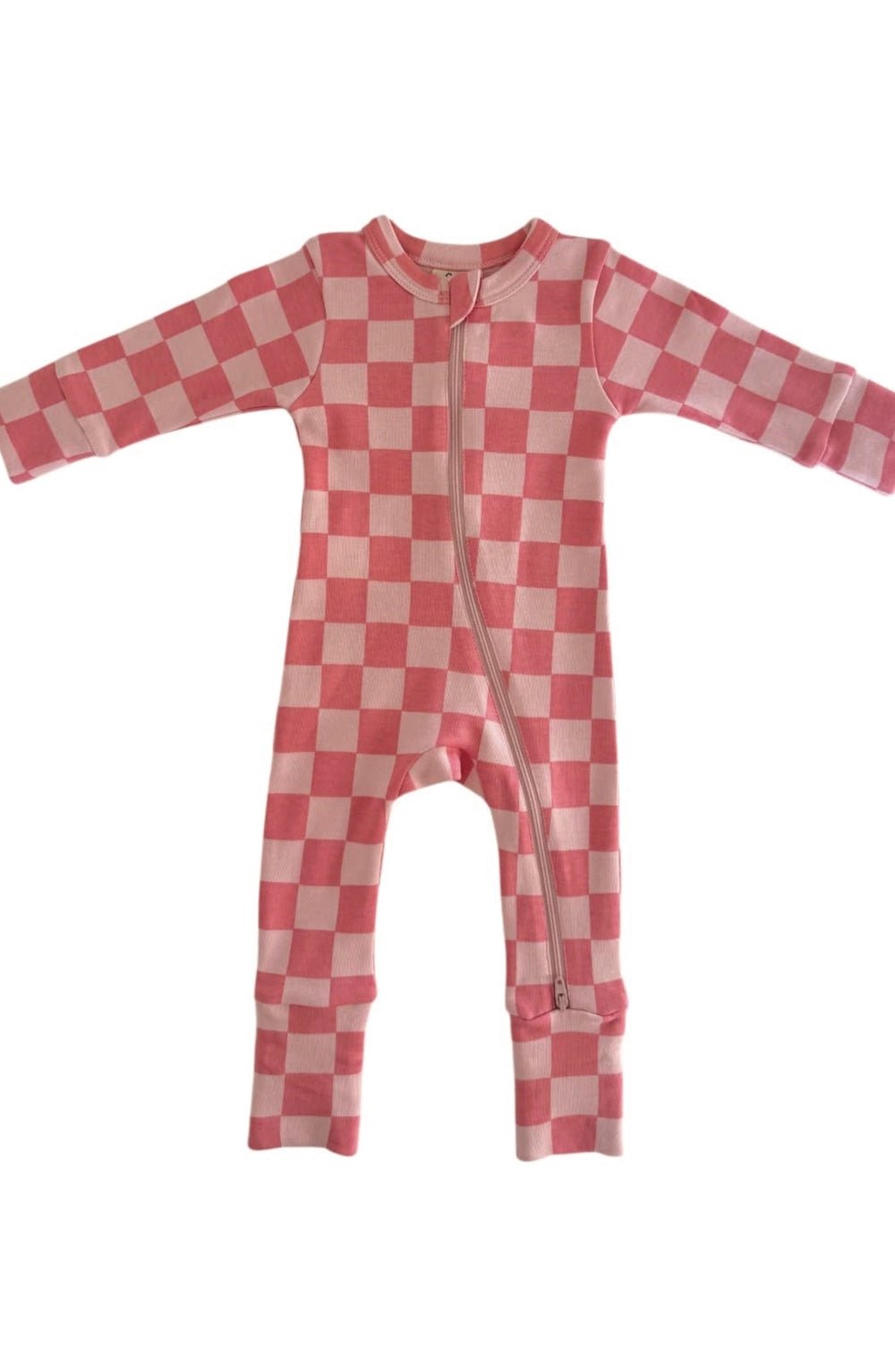 Strawberry Checkerboard / Organic Zip Romper - Foxy’s