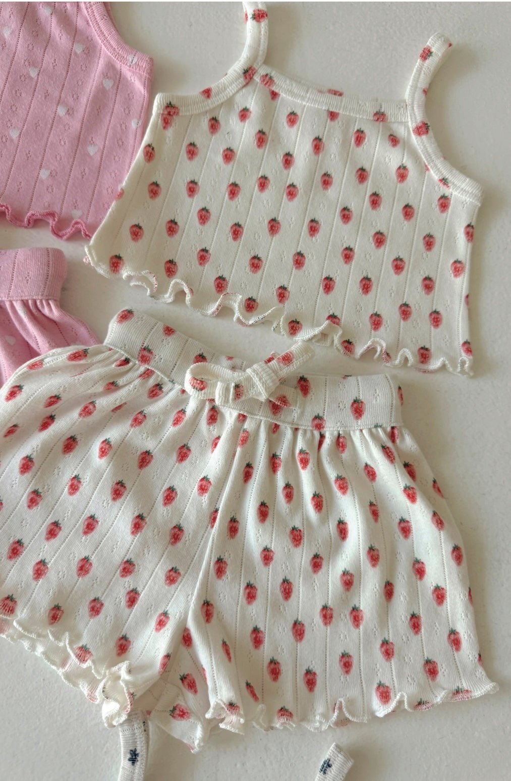 White Strawberry / Organic Pointelle Summer Set Sleepwear for Girls - Foxy’s