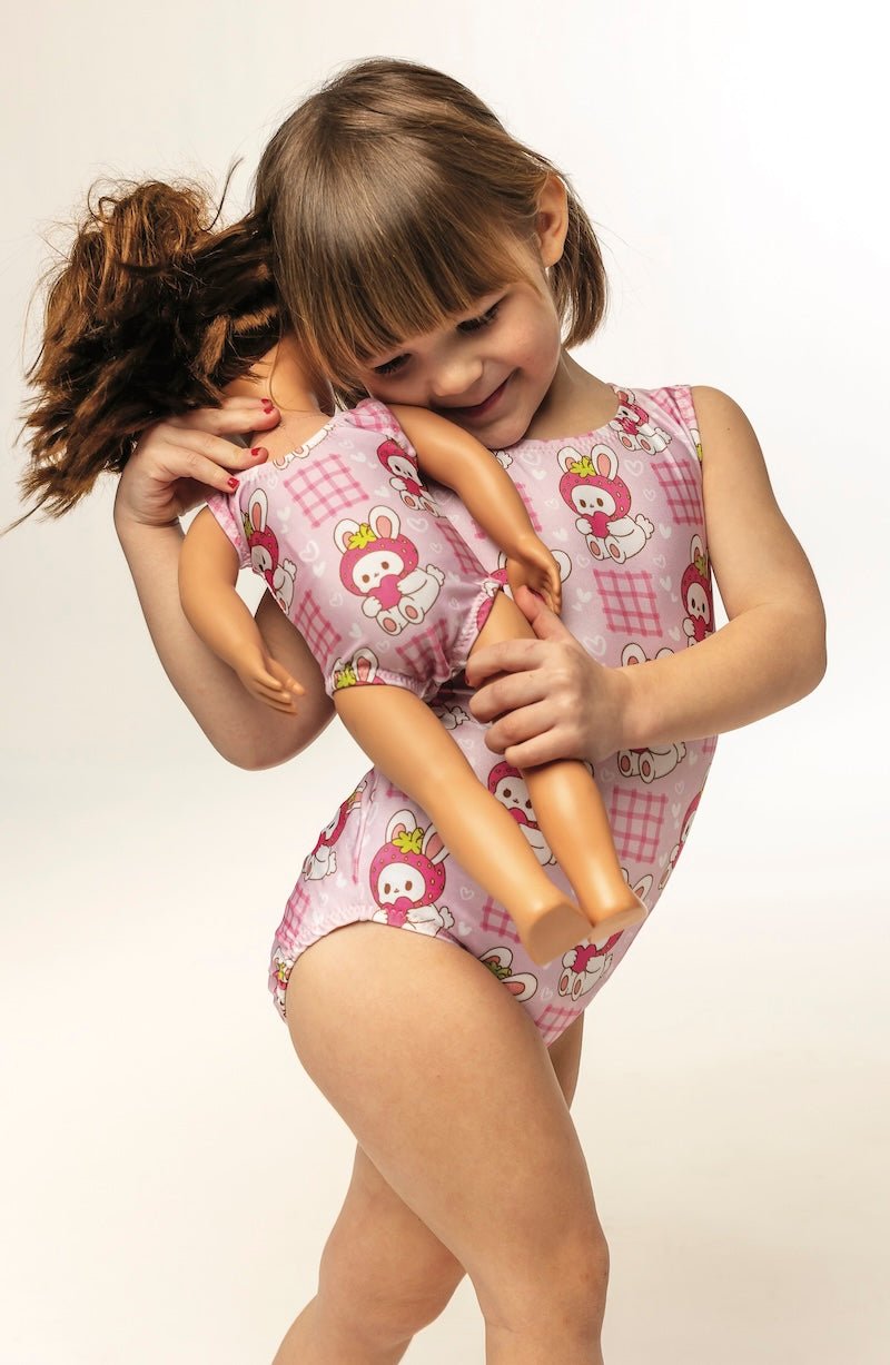 Strawberry Shortie Cakes Tumble Tot Matching Doll Leotard Set for Kids - Foxy’s