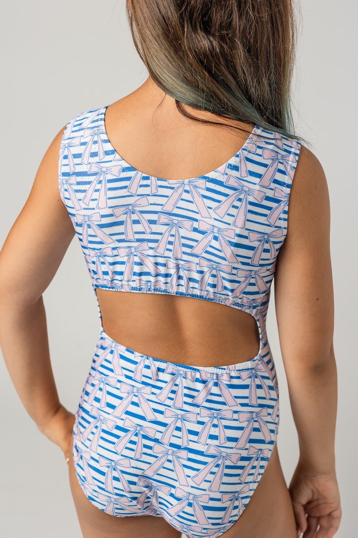 Knot Your Average Bow Leotard - Gymnastics & Dance - Pink & Navy Stripes - Foxy’s