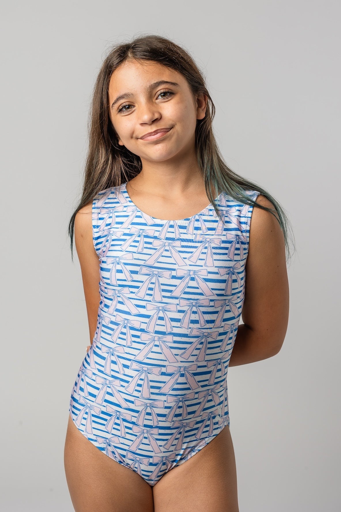 Knot Your Average Bow Leotard - Gymnastics & Dance - Pink & Navy Stripes - Foxy’s