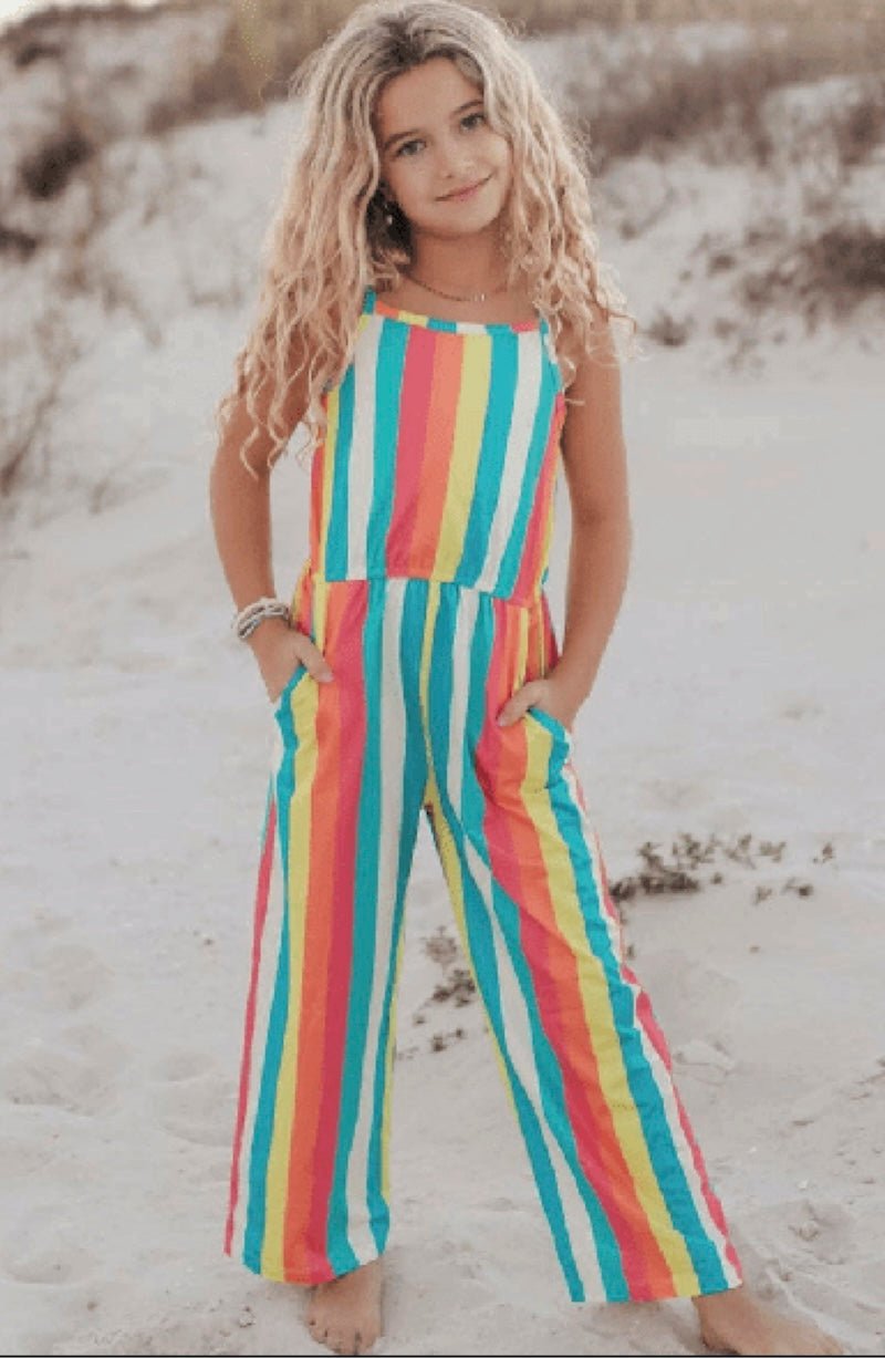 Kids Millie Rainbow Stripe Spring Jumpsuit With Pockets - Foxy’s