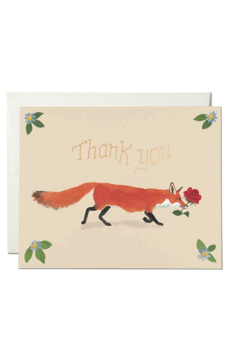 Thanks Fox Greeting Card - Foil Stamped Thank You Note by Red Cap Cards - Foxy’s