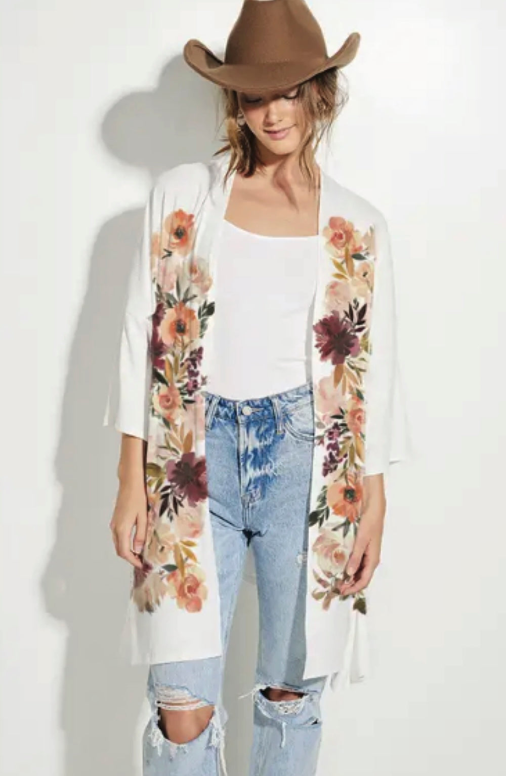 White Floral Cardigan for Women