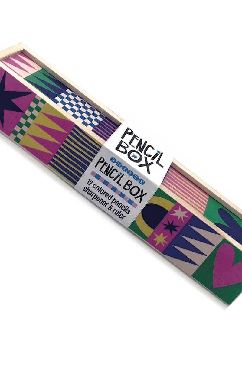 Geo Love Wooden Pencil Box Set for Colored Pencils - Includes Sharpener & Ruler! - Foxy’s