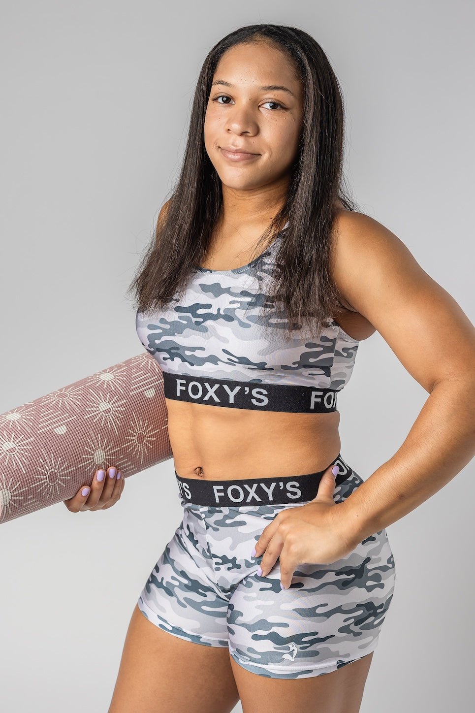 2-Piece Banded Yoga Activewear Set- Grey Camo
