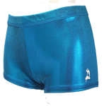 Bright teal athletic shorts for gymnastics