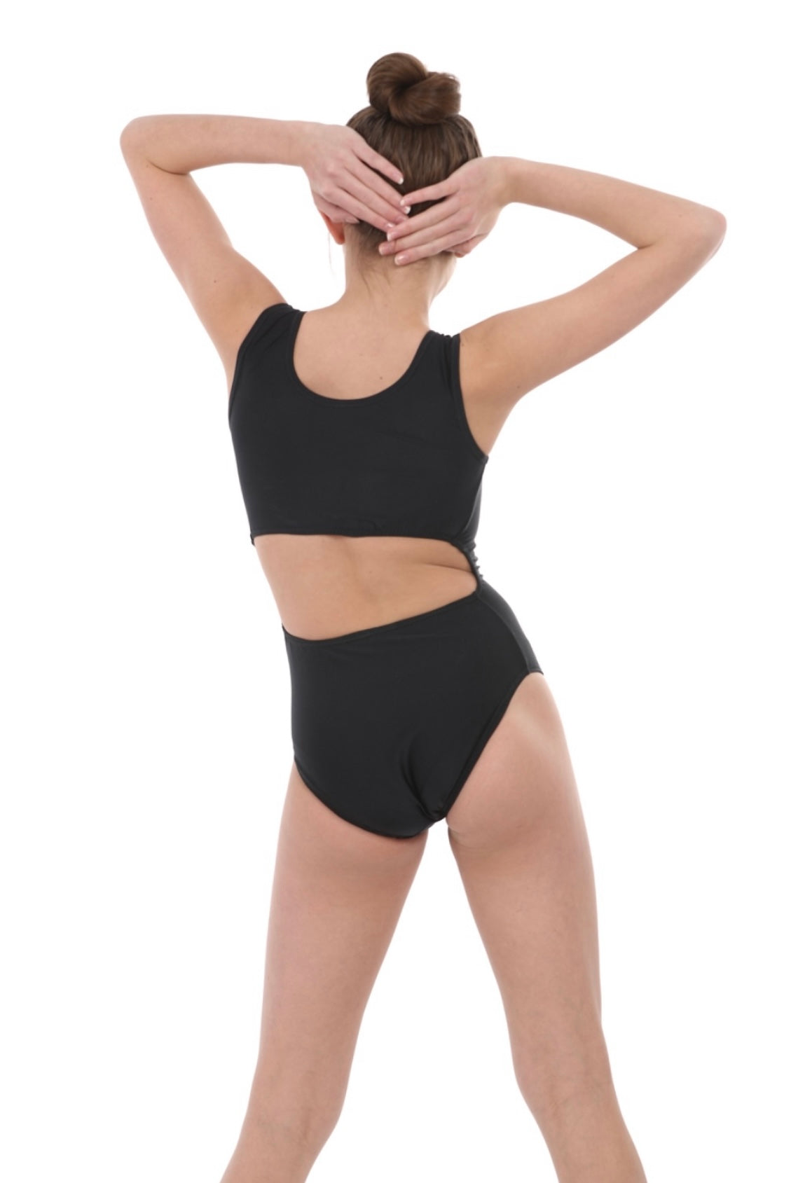 black open-back leotard for girls by foxys 