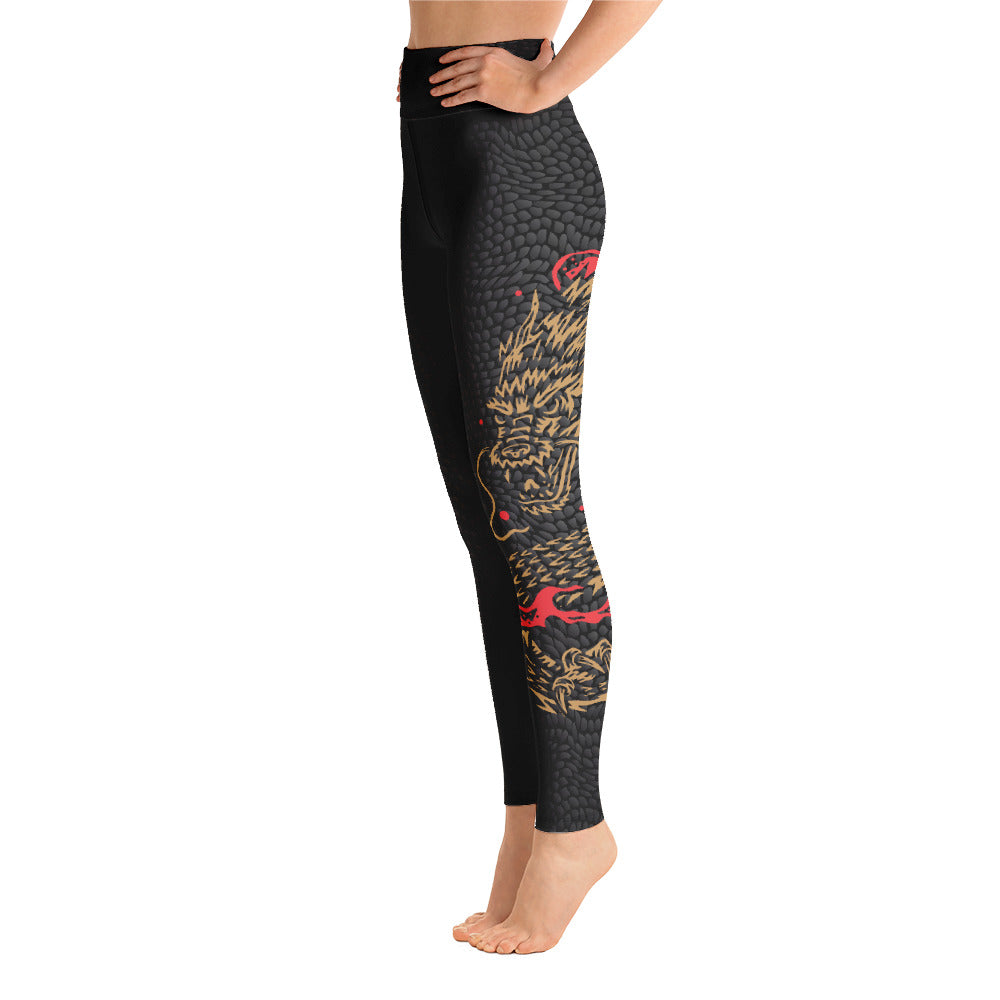 Dragon Print Leggings for Women Navy Blue Mid Waist Workout Pants with  Dragon Scales at  Women's Clothing store